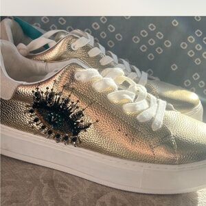 Kurt Geiger Gold Eye Embellished Sneakers